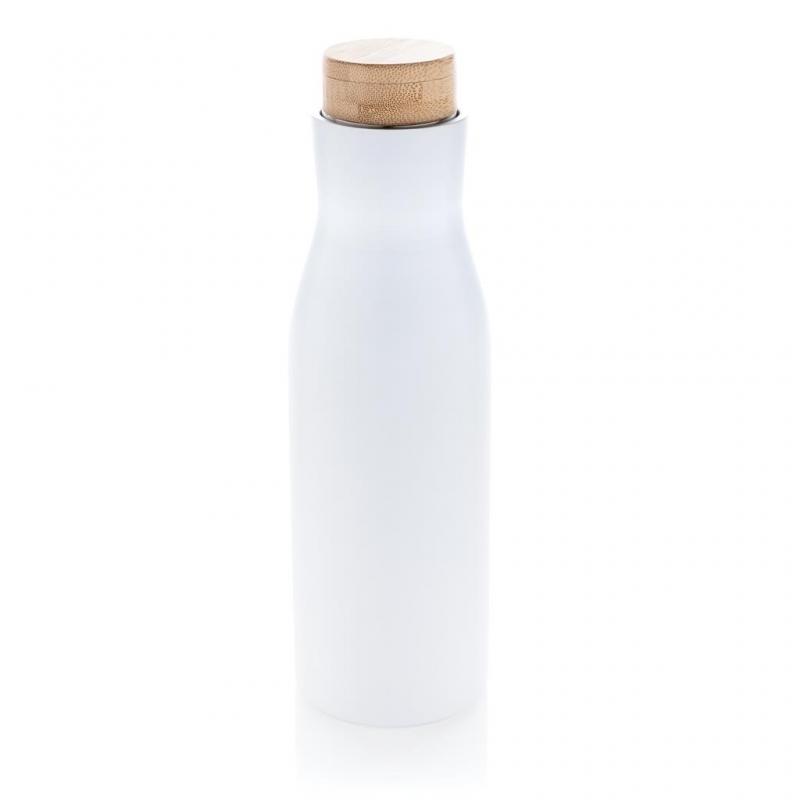 Image of Promotional Metal Bottle Vacuum Stainless Steel With Bamboo Lid White