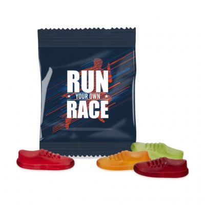 Image of Promotional Vegan Sweets Trainer Shaped Fruit Gummys Presented In A Eco Gift Bag