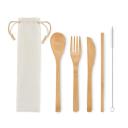Image of Promotional Bamboo Cutlery And Reusable Straw Presented In A Canvas Gift Pouch