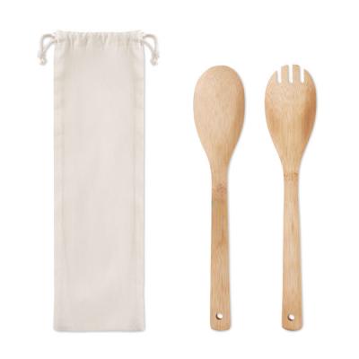Image of Branded Bamboo Salad Serving Utensils Presented In A Gift Pouch