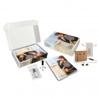 Image of Promotional Merchandise Postal Gift Box With Charging Cable & Bamboo Earbuds