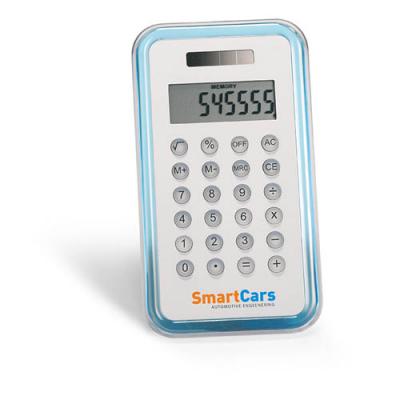 Image of Promotional calculator with aluminium front cover and blue detail