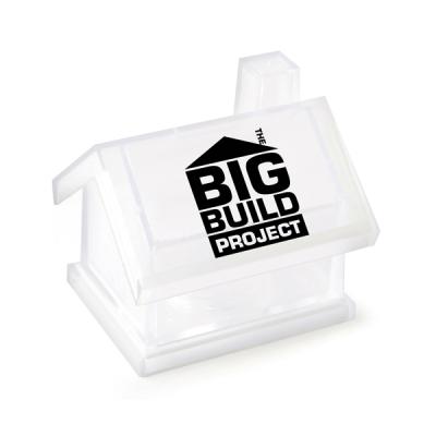Image of Printed House Shape Money Box - RED BLUE WHITE TRANSPARENT