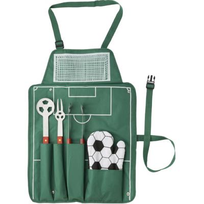 Image of Printed BBQ Set.Promotional 5pc Football BBQ set in a apron