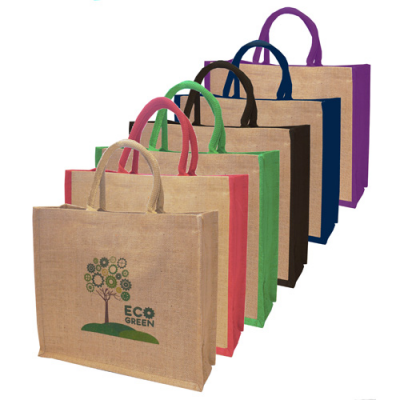 Image of Promotional Jute Bag Large With Natural Dyed Sides & Handles