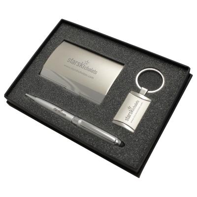 Image of Promotional Gift Set With Business Card Holder, Keyring & Pen