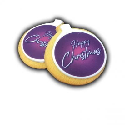 Image of Promotional Shortbread Christmas Bauble Shaped Edible Printed with Your Logo