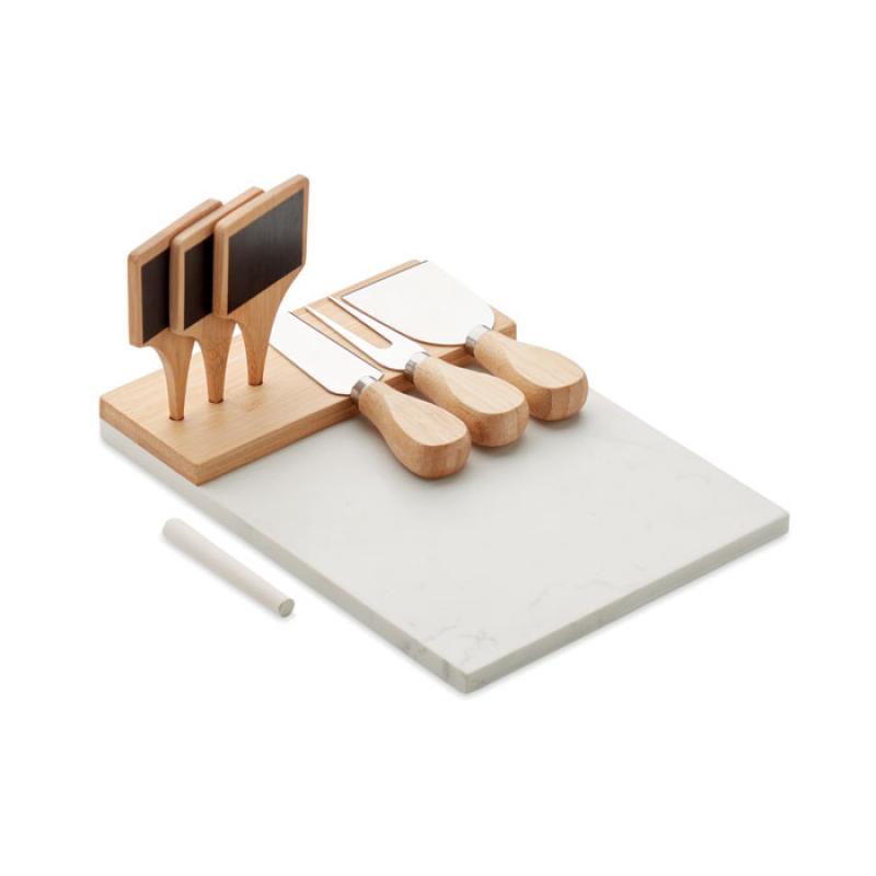 Image of Promotional Cheeseboard Gift Set Made From Marble & Bamboo