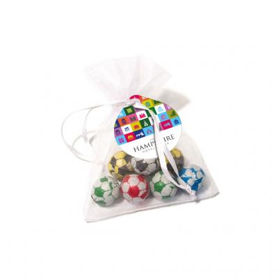 Image of Promotional Mini Chocolate Footballs In Organza Gift Bag