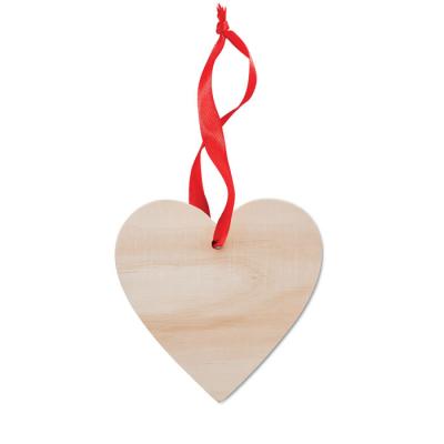 Image of Promotional Wooden Christmas Tree Decoration Heart Shaped With Red Ribbon