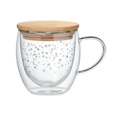Image of Promotional Eco Christmas Mug Borosilicate Glass With Bamboo Lid
