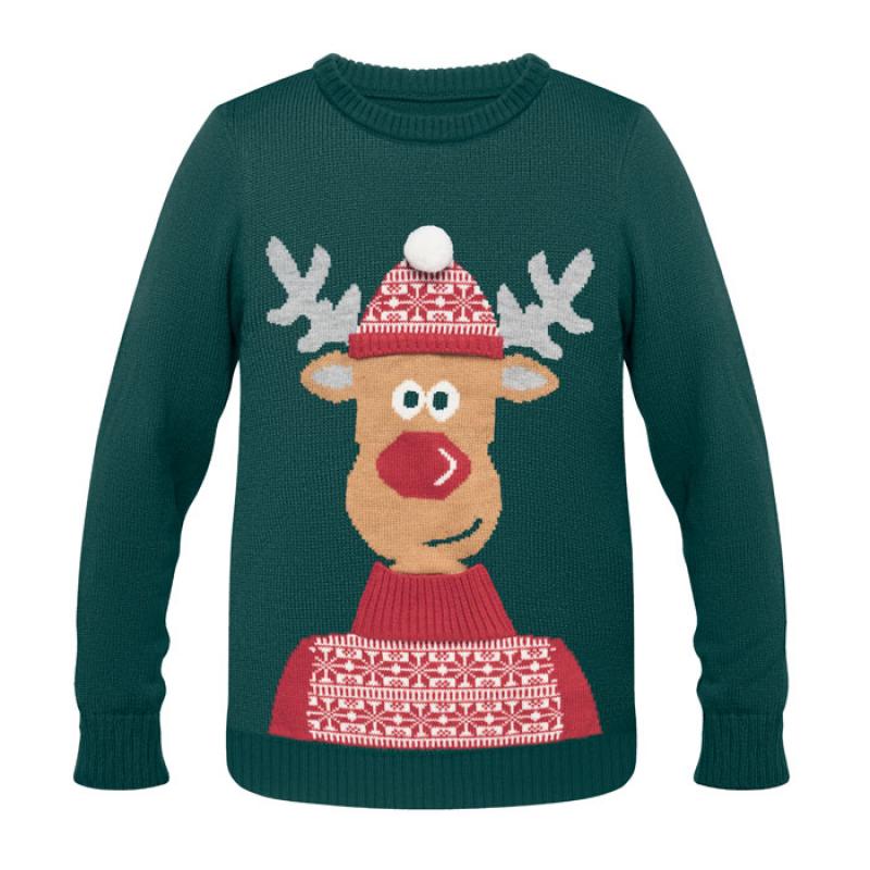 Image of Promotional Christmas Jumper Green Reindeer Design 