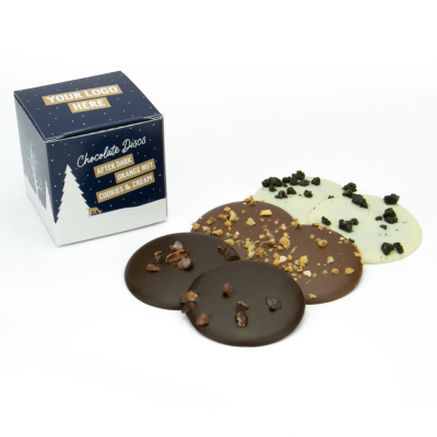 Image of Promotional Eco Christmas Gift Box Filled With Chocolate Discs UK Made