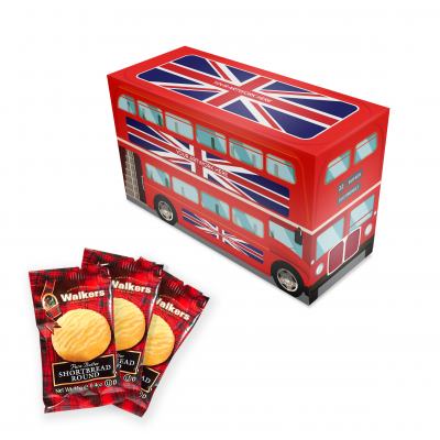 Image of Printed Union Jack Bus Filled With Mini Shortbread Biscuits