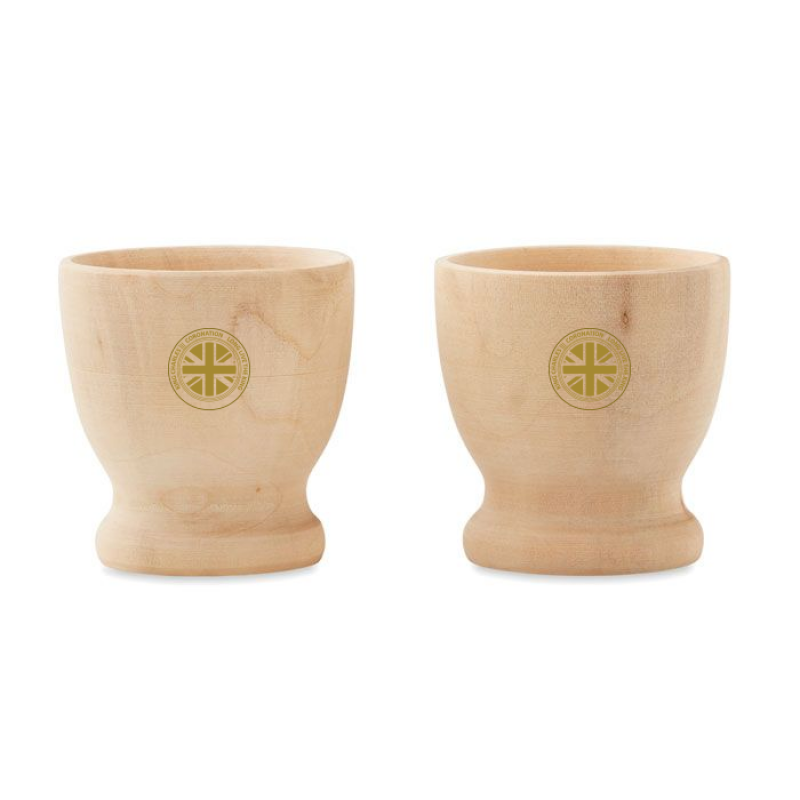 Image of Promotional King Charles Coronation Wooden Egg Cup Gift Set