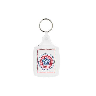 Image of King Charles Coronation Promotional keyring Vosa A6 Keychain With Plastic Clip UK Made