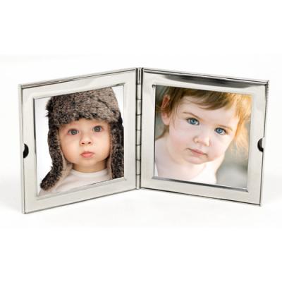 Image of Promotional Mini Double Photo Frame Shinny Silver Engraved