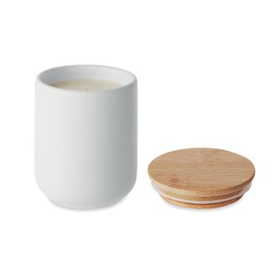 Image of VEIKA Fresh Linen Candle In Stoneware Jar with Bamboo Lid