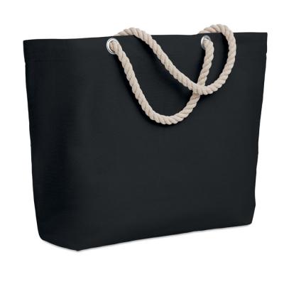 Image of MENORCA Cotton Beach Bag With Cord Handle Black