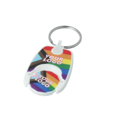 Image of Pride Rainbow Pop Coin Trolley Keyring Recycled