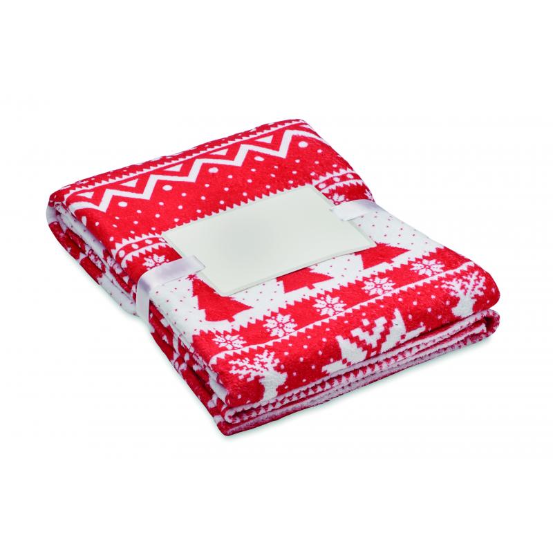 Image of Recycled Nordic Christmas Fleece Blanket In Red