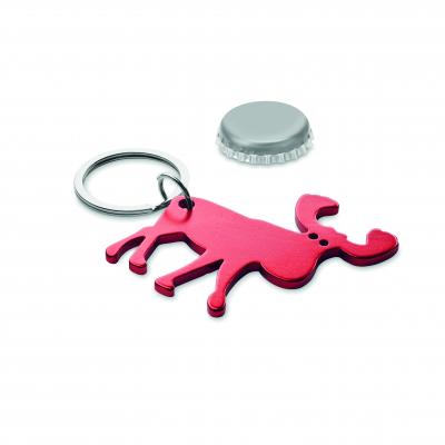 Image of Red Recycled Christmas Reindeer Bottle Opener Keyring