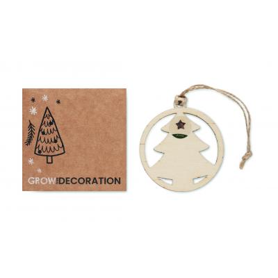 Image of Wooden Christmas Tree Shaped Hanging Decoration with Spruce Seeds