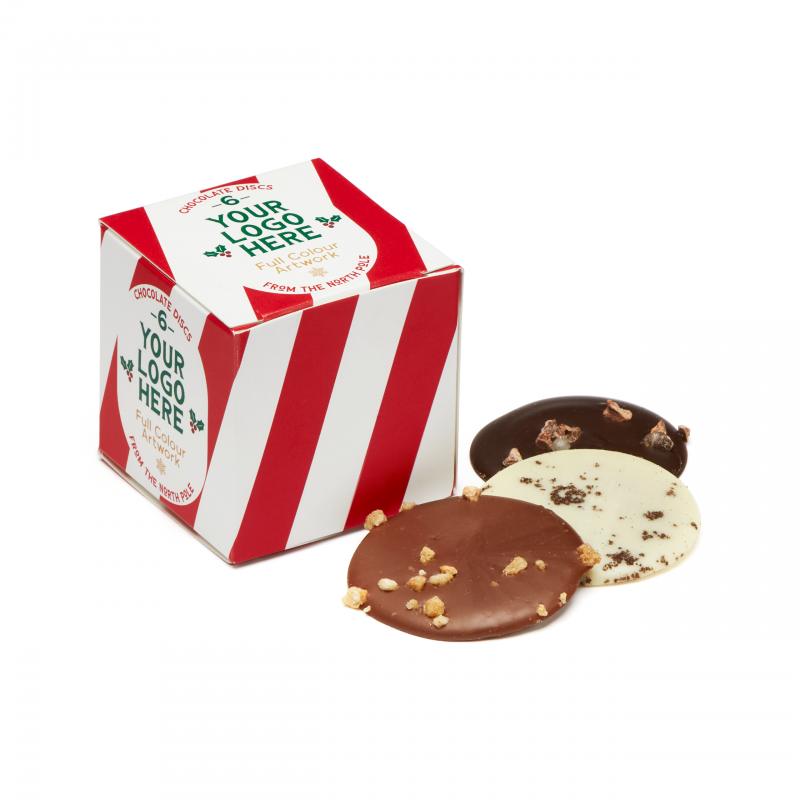 Image of Promotional Eco Christmas Gift Box Filled With Chocolate Discs UK Made