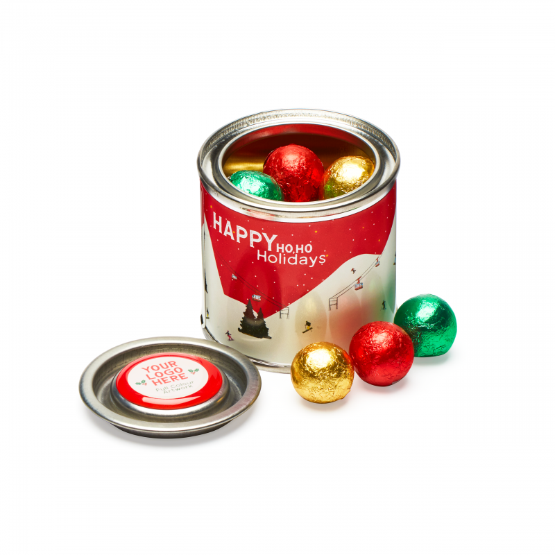 Image of Christmas Paint Tin Filled with Foiled Chocolate Balls