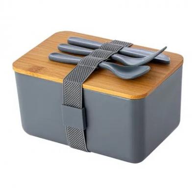 Image of Bambuggusto Lunch Box with Bamboo Lid & Cutlery Grey