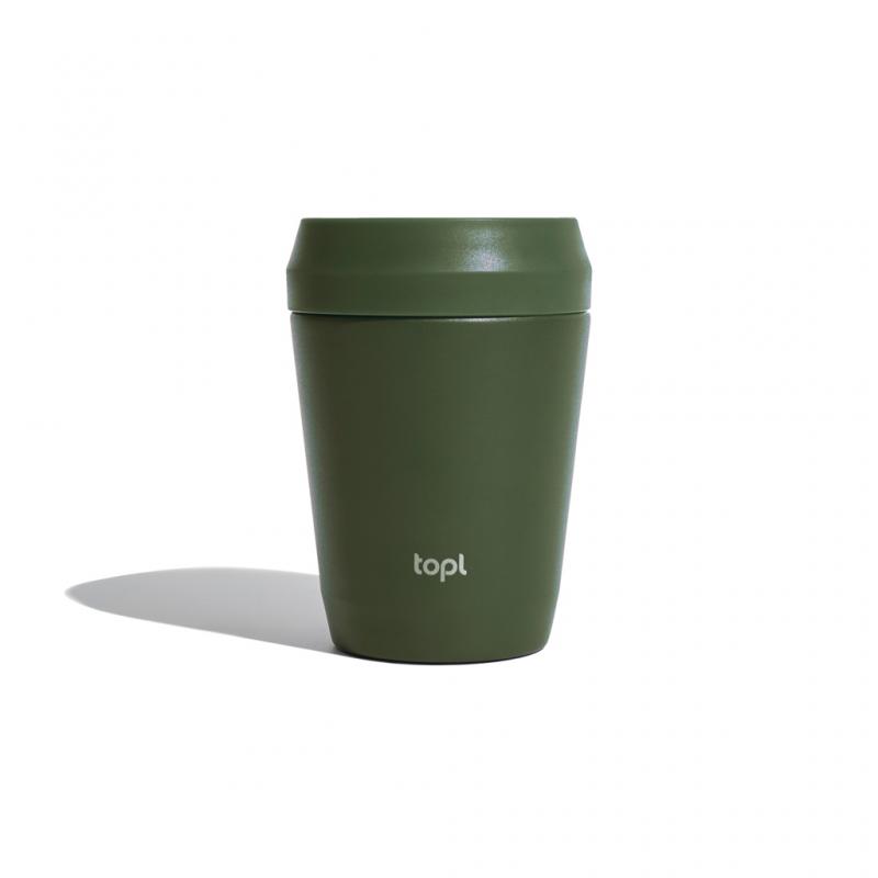 Image of Topl Recycled Steel To Go Cup Patented 360 Lid 235ml Olive Green