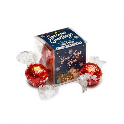 Image of Christmas Lindor Milk Chocolate Truffles in Clear Cube 